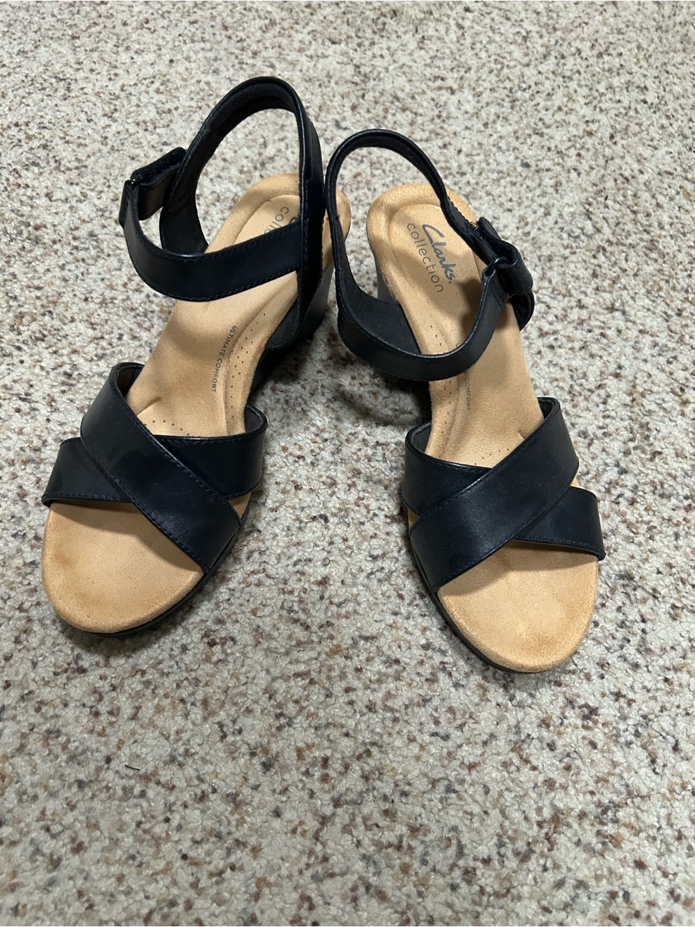 Clarks Black Cross-Strap Ankle Strap Sandals
